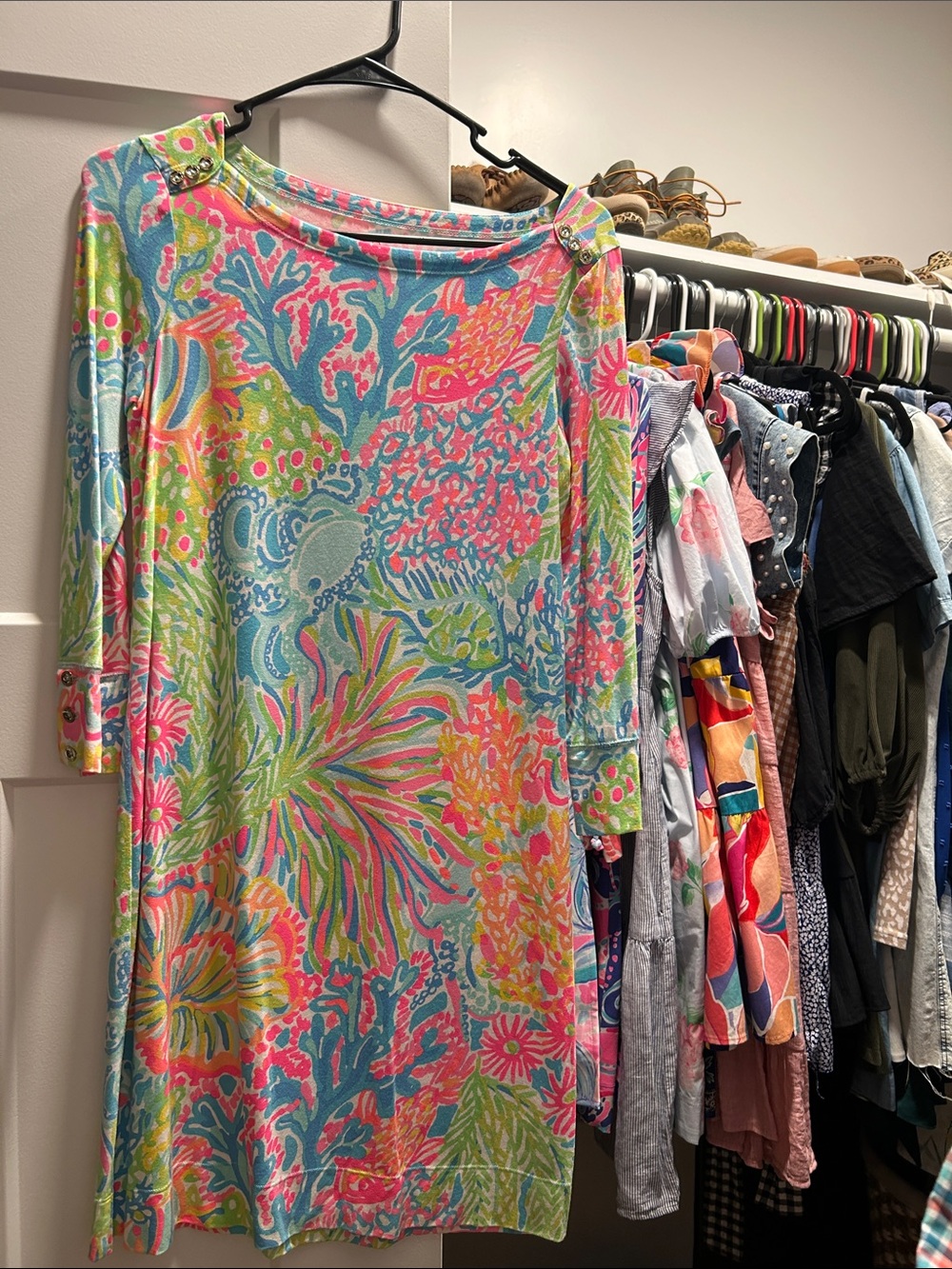 Lilly Pulitzer Tropical Floral Shift Dress in Pink, Blue, Green